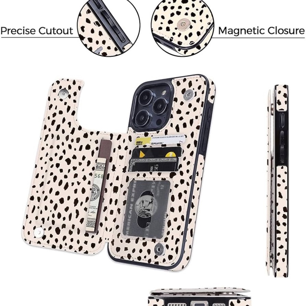 🆕 Almond Latte Leopard Print Wallet Phone Case IPhone 15Pro Max 6.7 - Picture 6 of 15